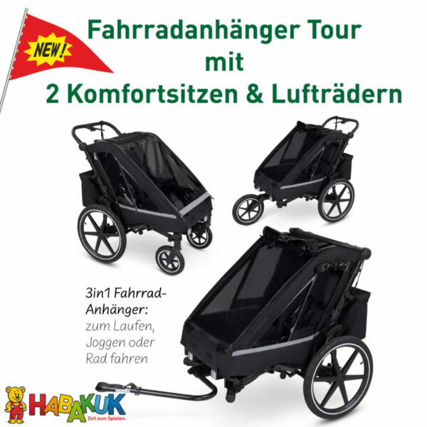 ABC - Design -  Fahrradanhänger Tour mit 2 Komfortsitzen & Lufträdern